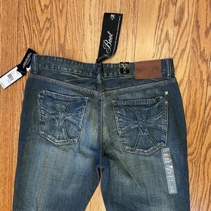 NWT! Vintage Y2K Marc Ecko distressed mens jeans 36x32, rear pockets cross skull